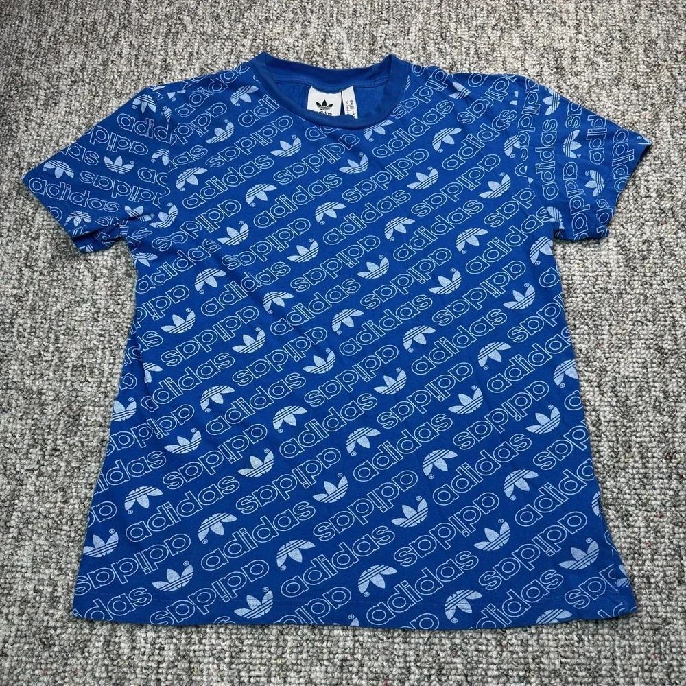 Adidas Shirt Mens Medium Short Sleeve All Over Print Skater City Blue